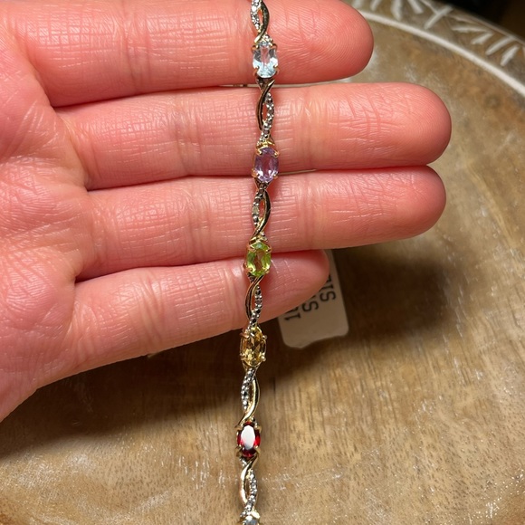 NWT Multi Genuine Gemstone & Diamond 18KT Gold Over Sterling Silver Bracelet - Picture 12 of 15